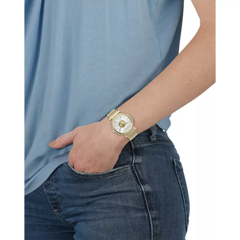 Versus Versace Brick Lane Women's 34mm Yellow Gold Bracelet Watch - Silver Dial