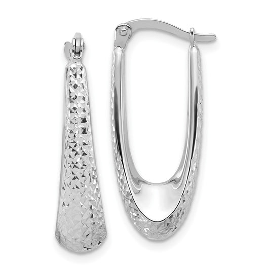14K Leslie's Women's 6.6mm Diamond-Cut Hoop Earrings in Rhodium Plating-over 14K White Gold