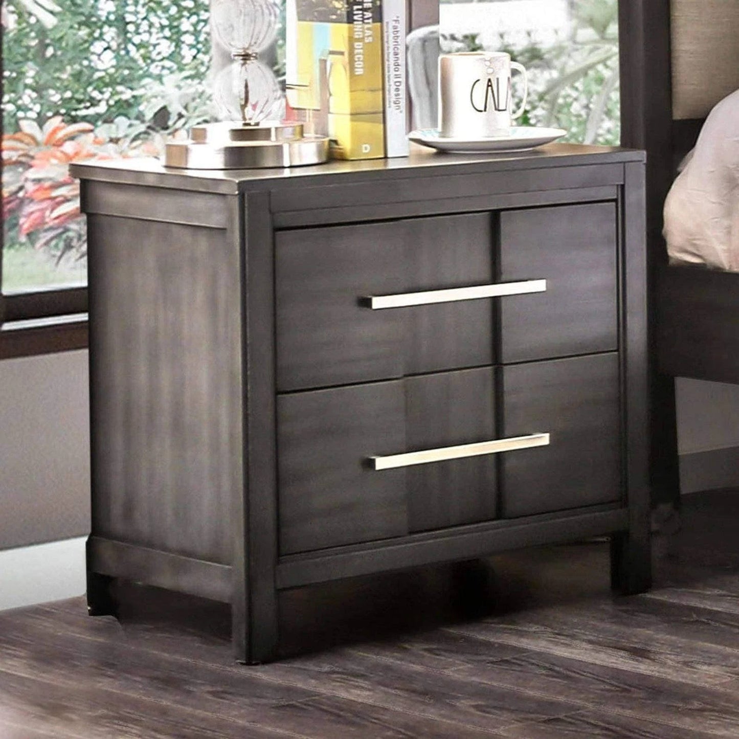 Transitional Solid Wood Nightstand with Two Drawers by Furniture of America