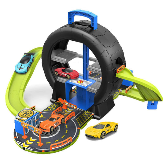 KNP Race Track Car Tire Parking Garage Playset