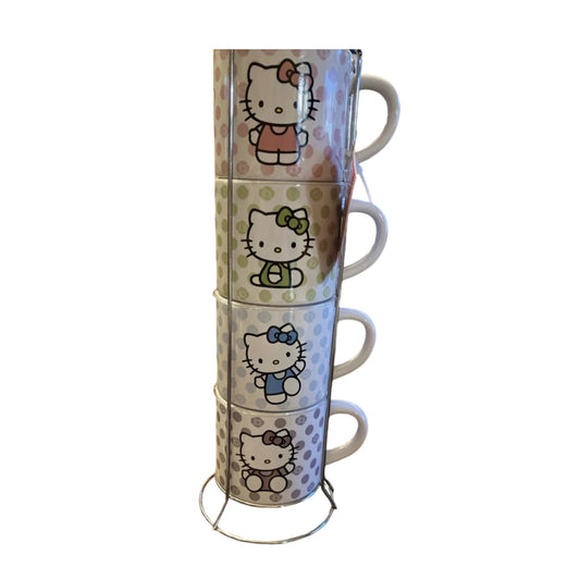 Sanrio Hello Kitty 10 oz Stacked Ceramic Mug with Holder (4-Pieces)