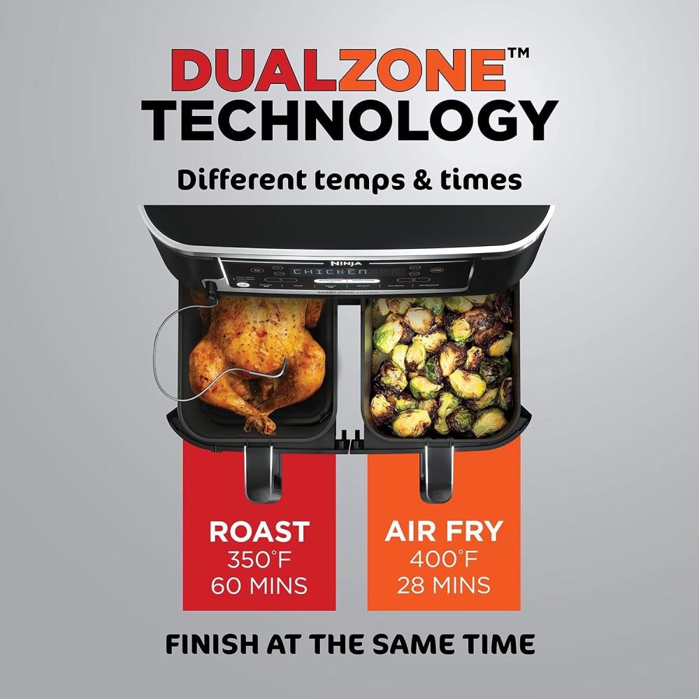 Ninja DZ550 6-in-1 Smart 10 Quart 2-Basket Air Fryer with DualZone Technology - Black