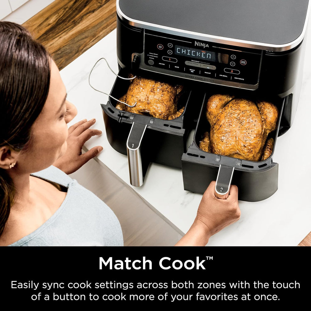 Ninja DZ550 6-in-1 Smart 10 Quart 2-Basket Air Fryer with DualZone Technology - Black