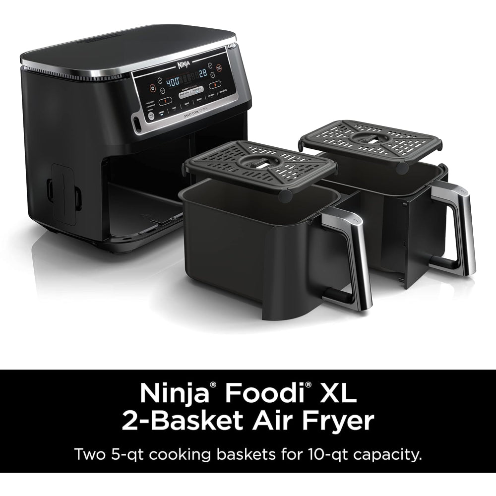 Ninja DZ550 6-in-1 Smart 10 Quart 2-Basket Air Fryer with DualZone Technology - Black