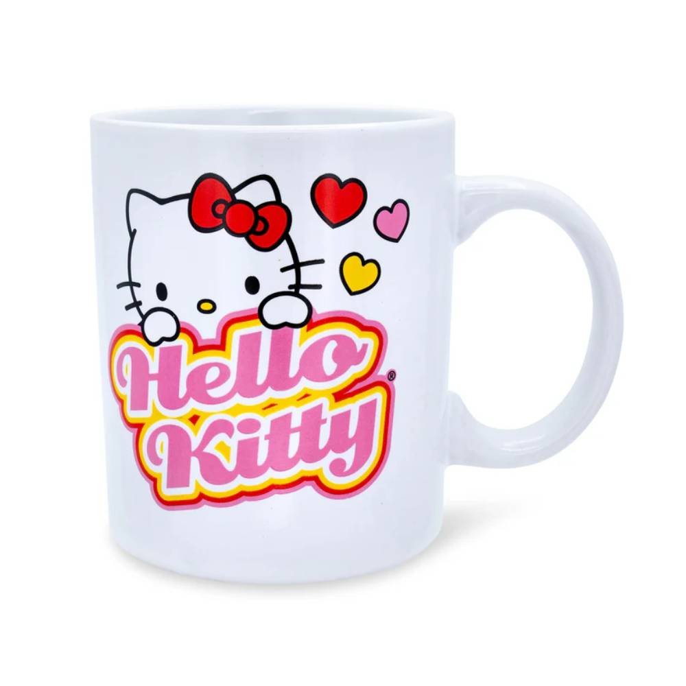 Sanrio Hello Kitty 12 oz Peek-A-Boo Hearts Ceramic Mug - White