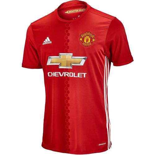 Camiseta de fútbol local del Manchester United para jóvenes de Adidas, talla grande 2016-17, color rojo y blanco