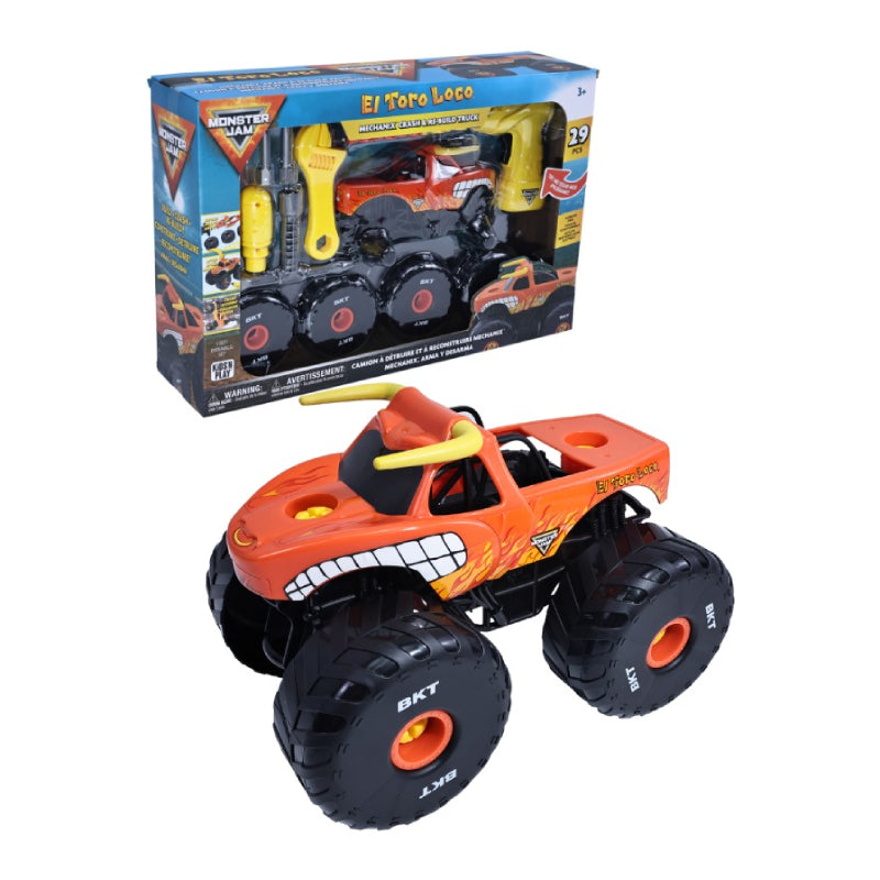 KNP Monster Jam El Toro Loco Mechanix Crash & Re-Build Monster Truck Toy Car Playset (29-Pieces)