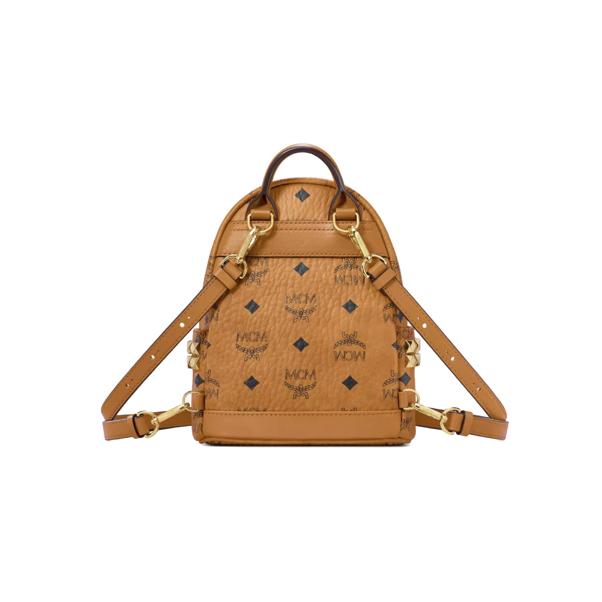 MCM Visetos X-Mini Stark Bebe Boo Side Studs Backpack - Cognac