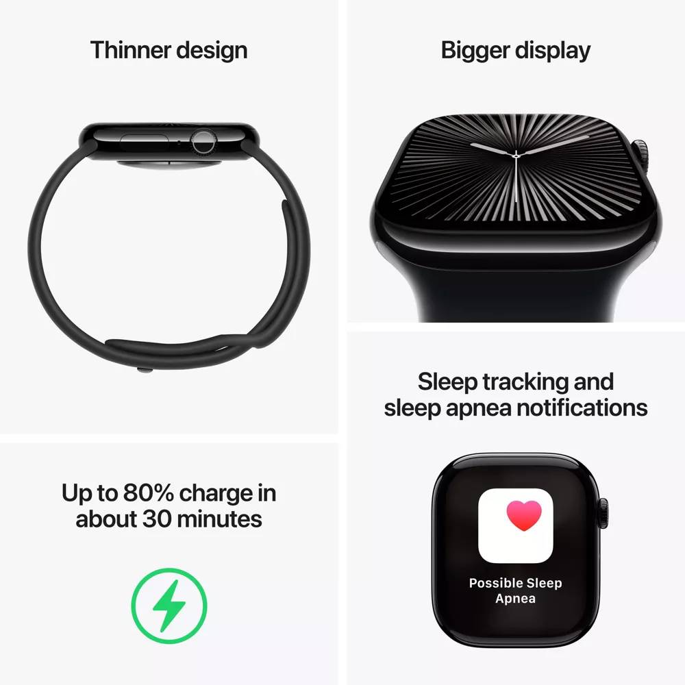 Apple Watch Series 10 (GPS+Cellular) 46mm Aluminum Case with Black Sport Band - M/L - Jet Black