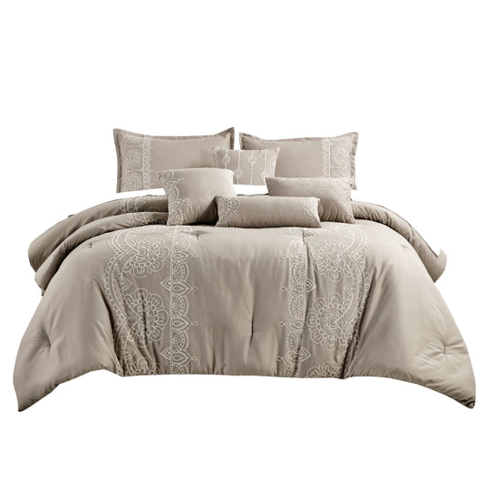 ESCA Marie Queen Size Comforter Set (7-Pieces) - Taupe