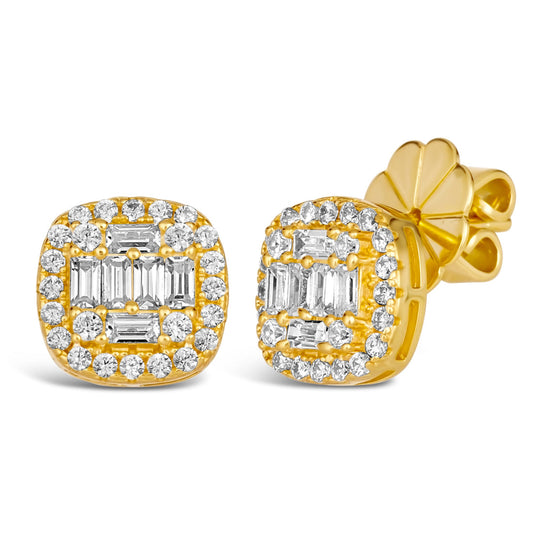 Anna Zuckerman Grace 25 Women's 1 ct. Diamond Crystalline Cut Stone Stud Earrings in Yellow Gold-Plating over 925 Sterling Silver