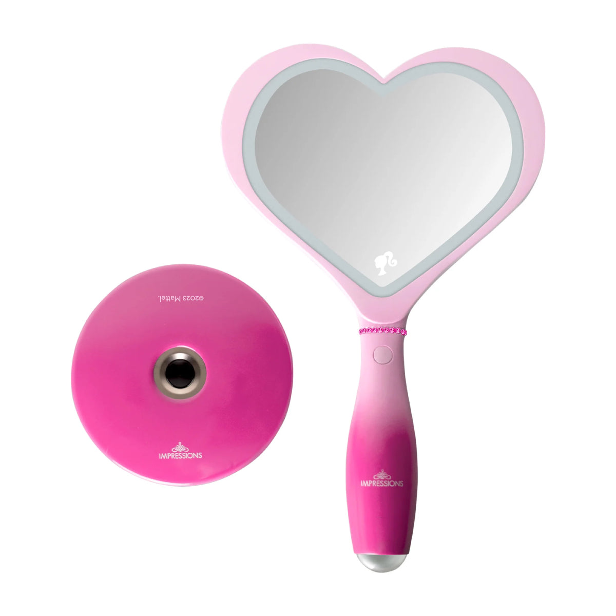 Impressions Vanity Barbie LED Handheld Makeup Mirror with Standing Base - Pink