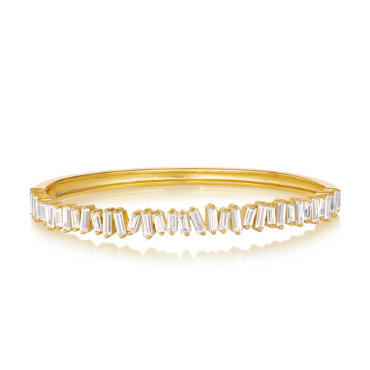 Anna Zuckerman Olivia 46 Women's 7" 2 ct. Diamond Crystalline Bangle Bracelet in 18K Yellow Gold-Plating over 925 Sterling Silver