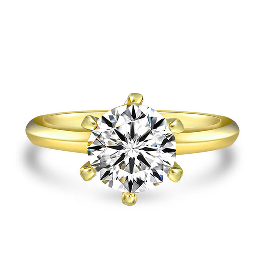 Anna Zuckerman Anastasia 02 Women's 2 ct. Diamond Crystalline Solitaire Engagement Ring in 18K Yellow Gold-Plating over 925 Sterling Silver - Size 9