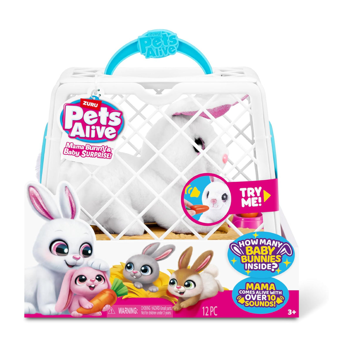 Pets Alive Mama Bunny & Baby Surprise Electronic Pet Set (12-Pieces) - White