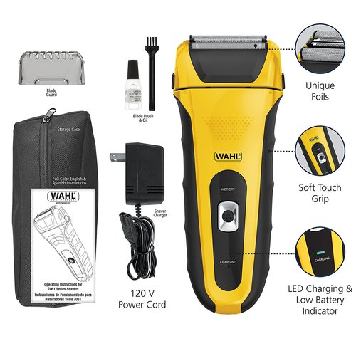 Afeitadora eléctrica de láminas recargable e inalámbrica Wahl LifeProof 7061-100 para hombres, color amarillo y negro