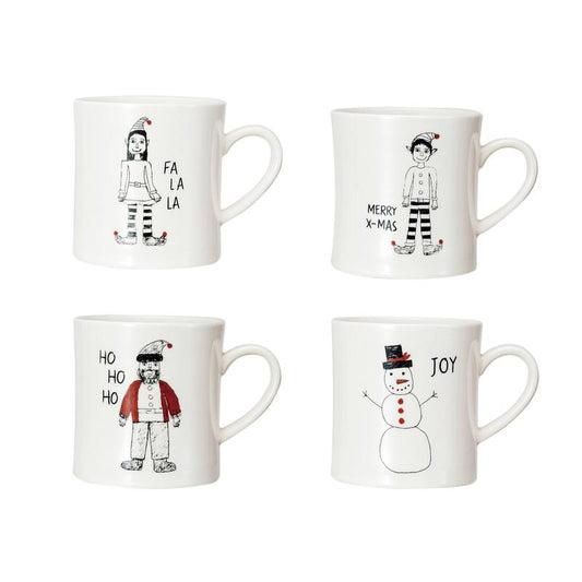 Creative Co-op 14 oz Mug with Holiday Image and Saying (Set of 4) - White