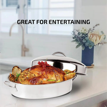 Ovente CWR32161S 16" Stainless Steel Oval Roasting Pan with Lid and Rack - Silver