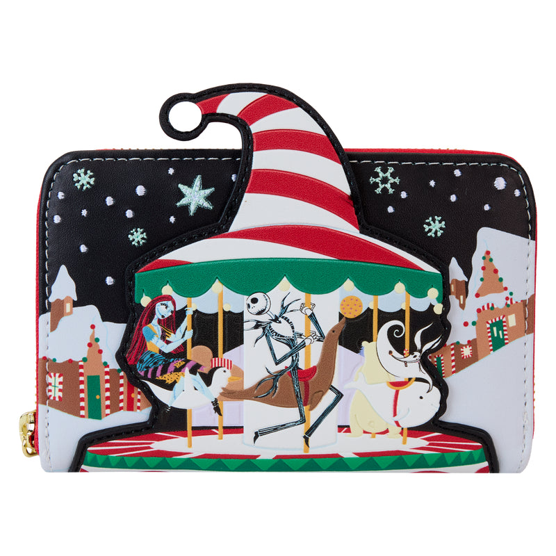 Loungefly Disney Nightmare Christmas Candy Cane Carousel Zip Around Wallet- Multicolor