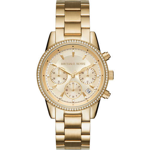 Michael Kors Women's Ritz Chronograph Round Gold Dial Stainless Steel Bracelet Watch - Gold