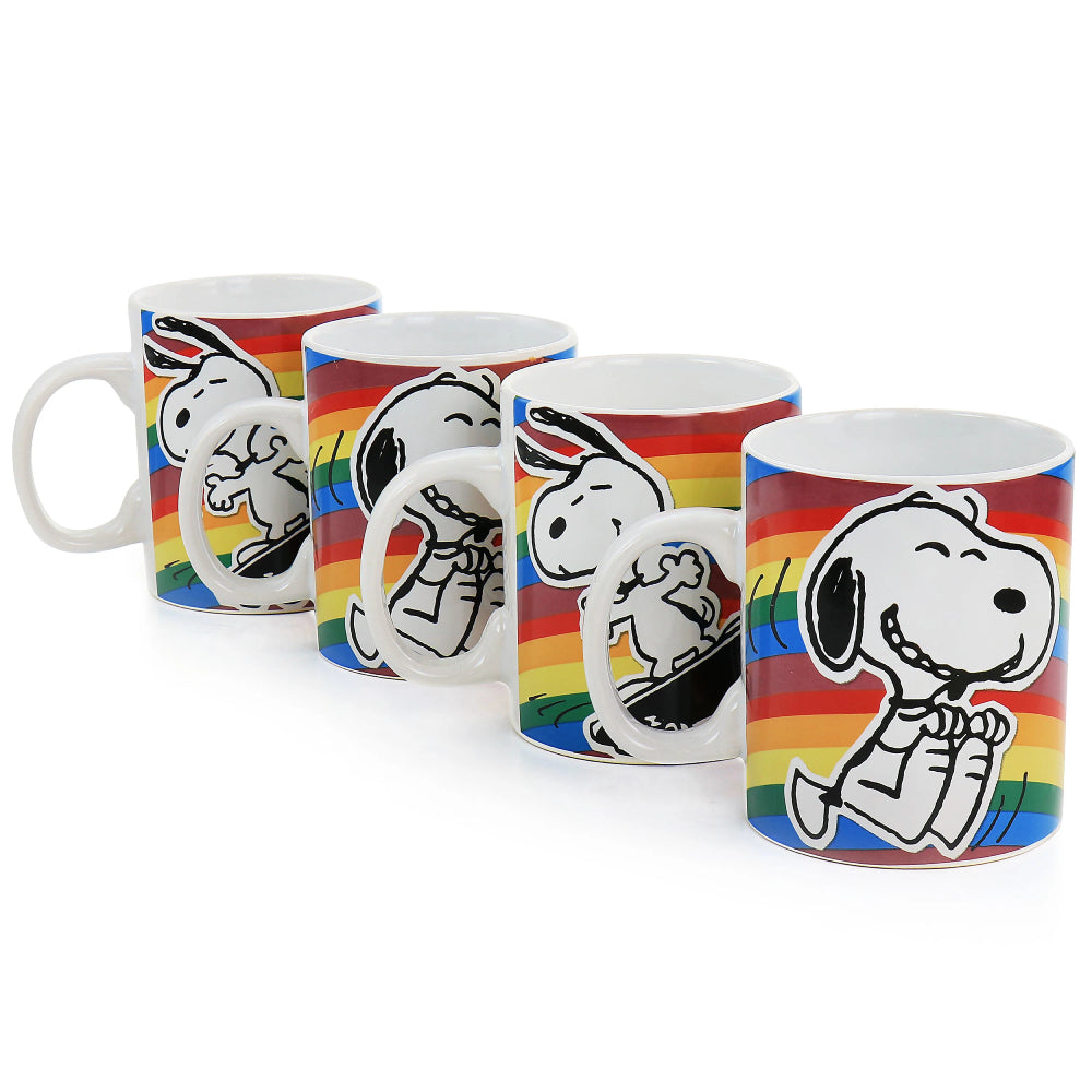 Peanuts 70th Anniversary Classic Snoopy Rainbow Stoneware Mug Set (4-Piece)