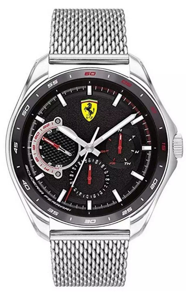 Ferrari Speed Racer Men's 44mm Quartz Stainless Steel Silver Bracelet Watch - Black Dial - Curacao