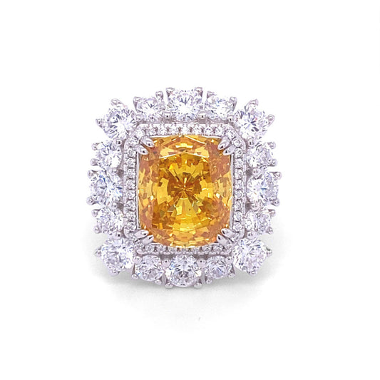 Anna Zuckerman Diana 06 Women's 8 ct. Vivid Yellow Crystalline & 2 ct. Diamond Crystalline Princessa Ring in Platinum-Plating over 925 Sterling Silver
