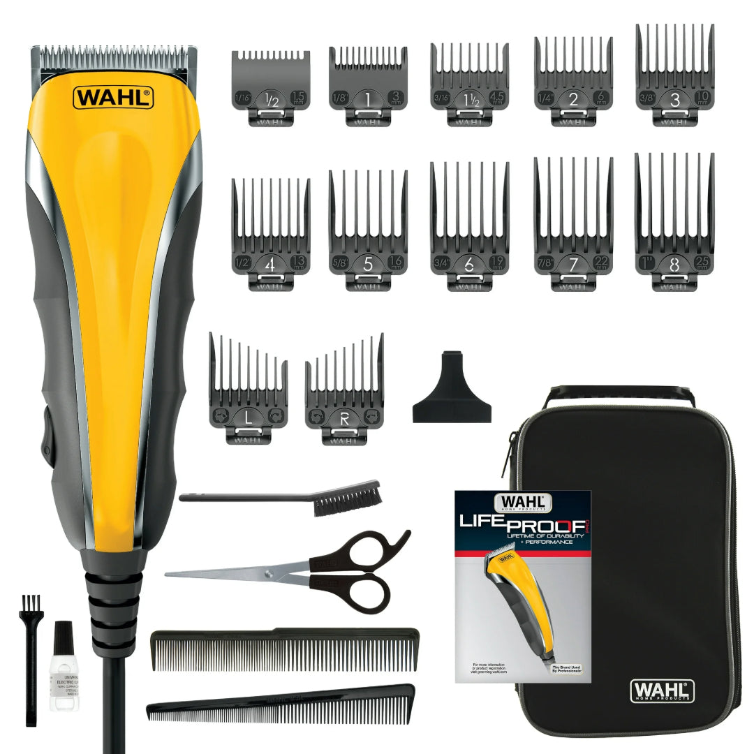 Wahl LifeProof Corded Hair Clipper Kit, Men or Women, 21pc, Yellow - 79610-600