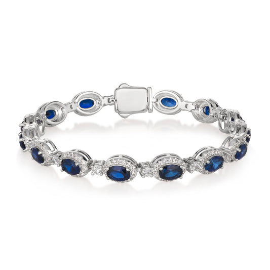 Anna Zuckerman Victoria 18 Women's 7.5" 8.75 ct. Diamond Crystalline and Blue Sapphire Gem Art Deco Bracelet in Platinum-Plating over 925 Sterling Silver