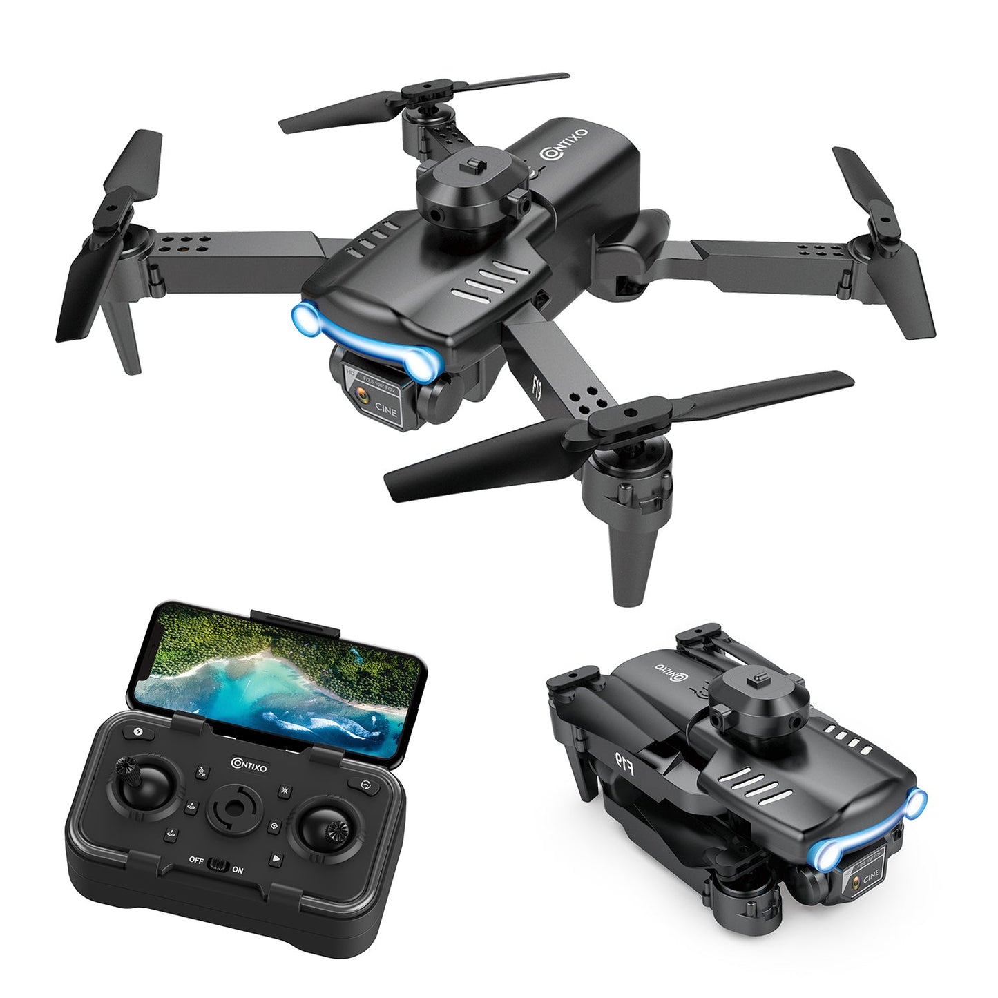 Dron GPS Contixo F19 con control remoto, color negro y plateado 