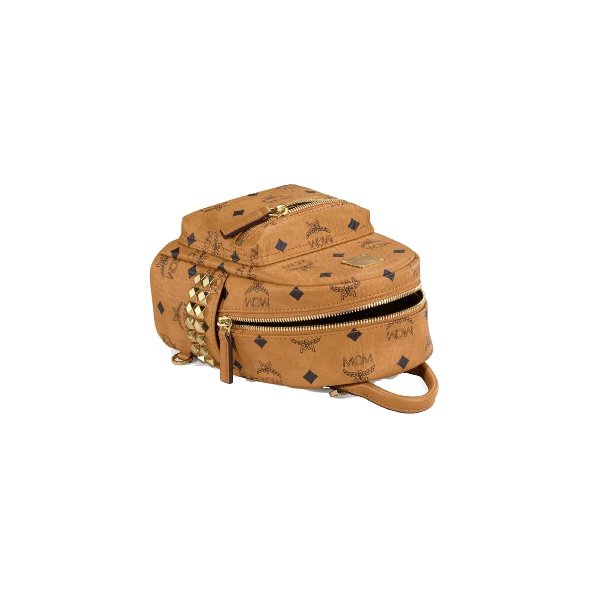 MCM Visetos X-Mini Stark Bebe Boo Side Studs Backpack - Cognac