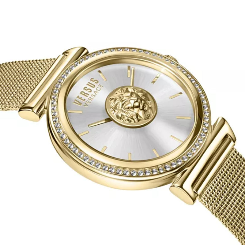 Versus Versace Brick Lane Women's 34mm Yellow Gold Bracelet Watch - Silver Dial