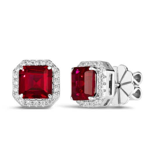 Anna Zukerman Arabella 18 Women's 3 ct. Diamond Crystalline and  2 ct. Ruby Bollinger Stud Earrings in Platinum-Plating over 925 Sterling Silver