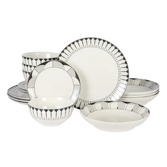 Gibson Home 136593 Aracama Double Bowl Decorated Dinnerware Set (16-Piece)
