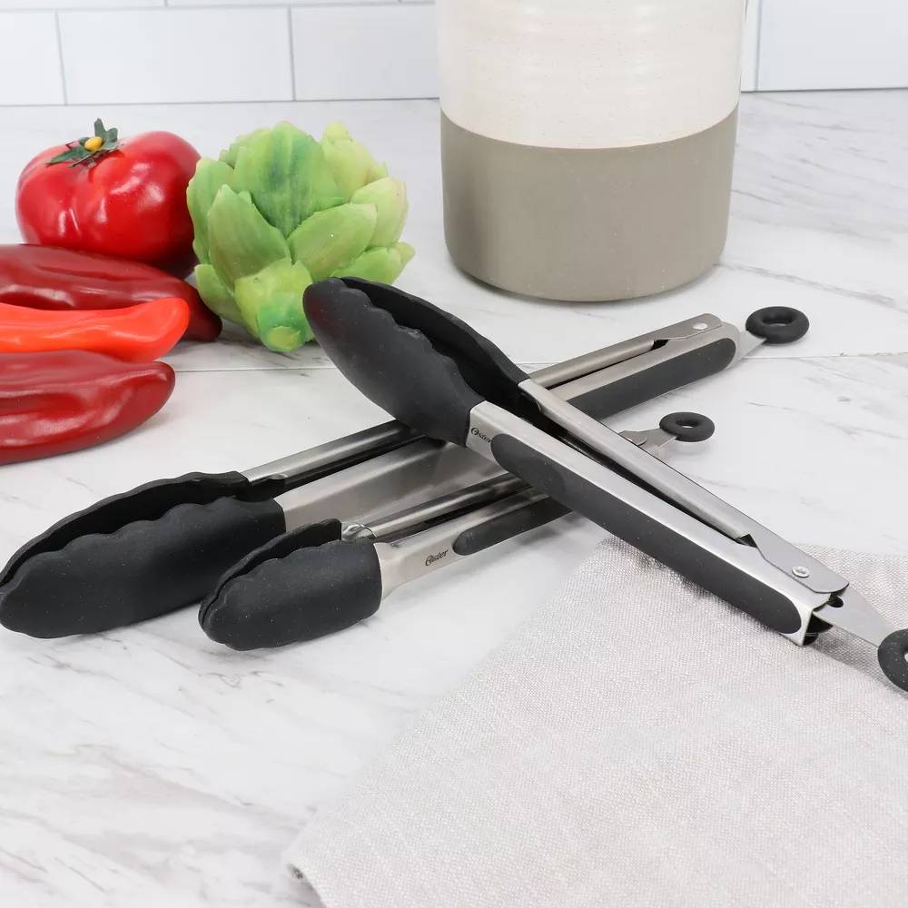 Oster 137538.03 Stainless Steel Kitchen Tongs Set(3 Piece)- Black\Sliver