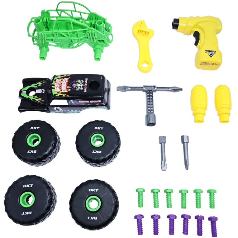 KNP Monster Jam Mechanix Crash & Re-Build Grave Digger Monster Truck Toy Car Playset (29-Pieces)