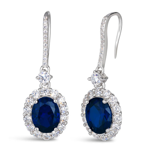 Anna Zuckerman Victoria 06 Women's 2 ct. Diamond Crystalline and 6 ct. Blue Sapphire Kennedy Dangle Earrings in Platinum-Plating over 925 Sterling Silver