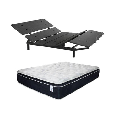 Bundle: COSMO Sydney Adjustable Queen Bed by Best Home - Black + SilverRest Amelia 12" Pillow Top Mattress - White/Blue