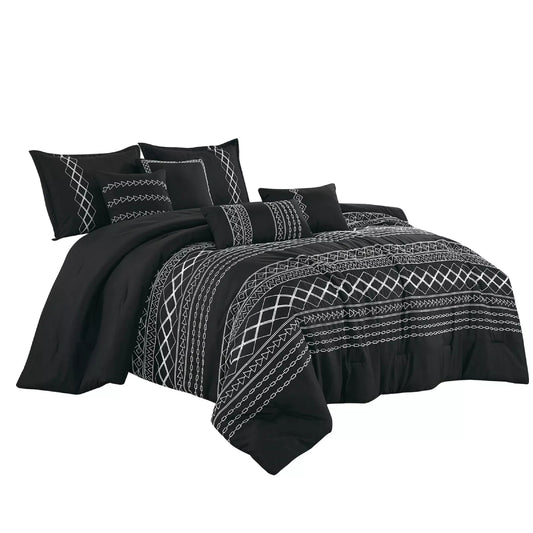 Esca Yihana Luxury King Size Comforter Set (7-Pieces) - Black/White