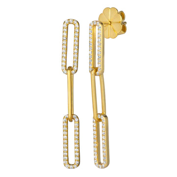 Anna Zuckerman Anastasia 19 Women's 2ct. Diamond Crystalline Paloma Paper Clip 3 Link Earrings in 925 Sterling Silver