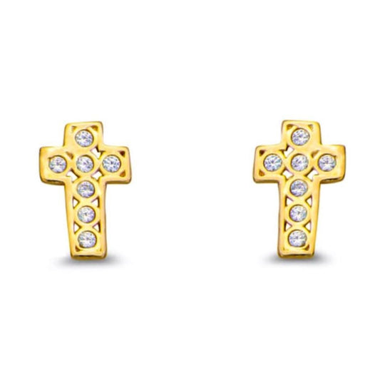 14k Cross Stud Earring in Yellow Gold
