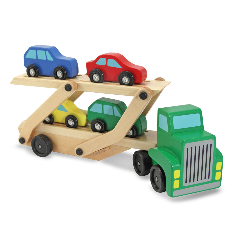 Melissa & Doug Wooden Car Carrier Playset with 1 Truck and 4 Cars