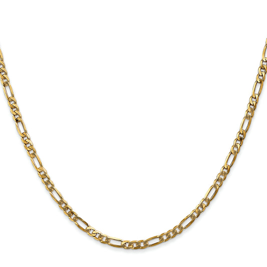 14K Yellow Gold Unisex 24" Flat Figaro Chain