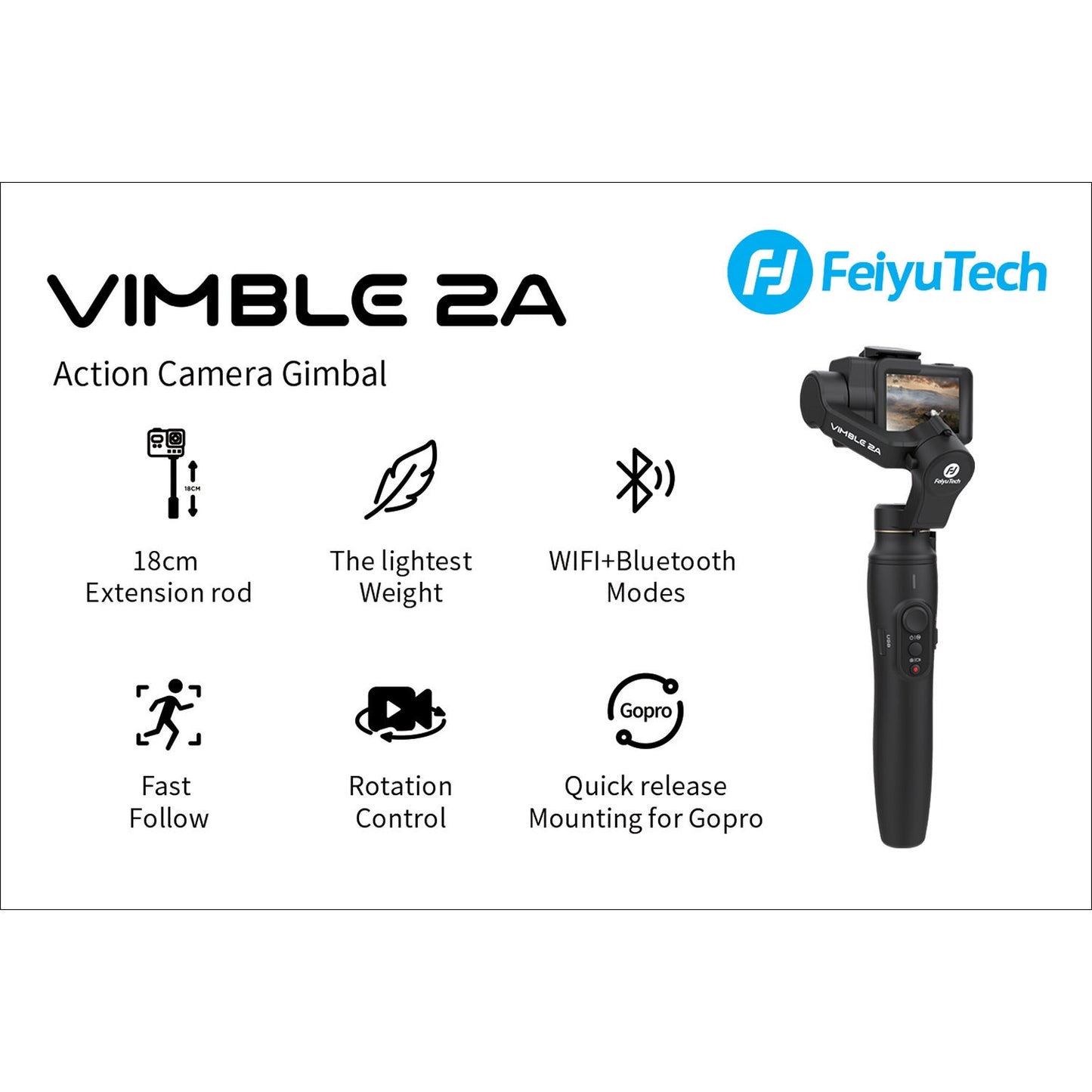 FeiyuTech Vimble 2A Telescoping 3-Axis Handheld Gimbal for GoPro HERO - Black - Curacao