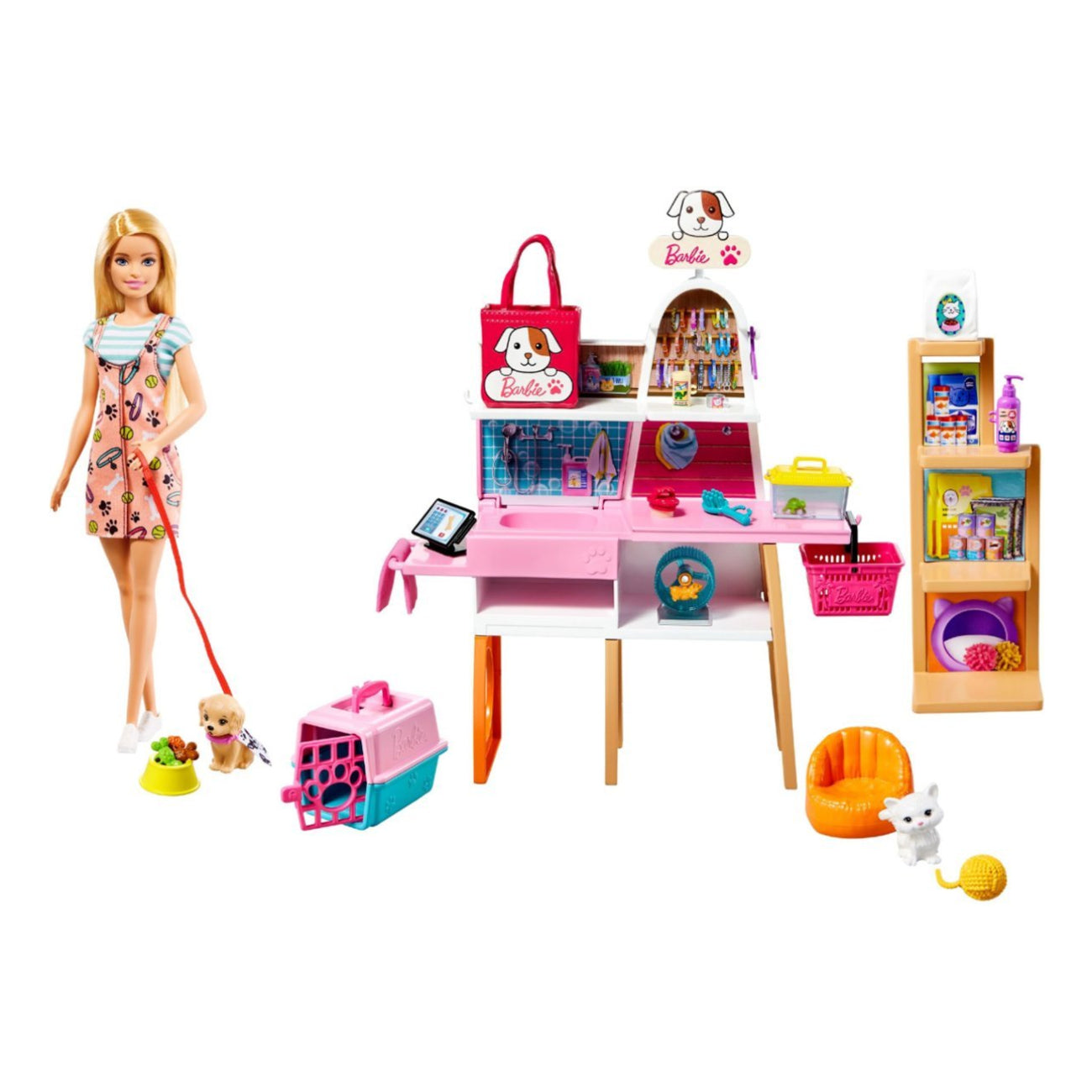 Juego de muñecas Barbie y tienda de mascotas (25 piezas)