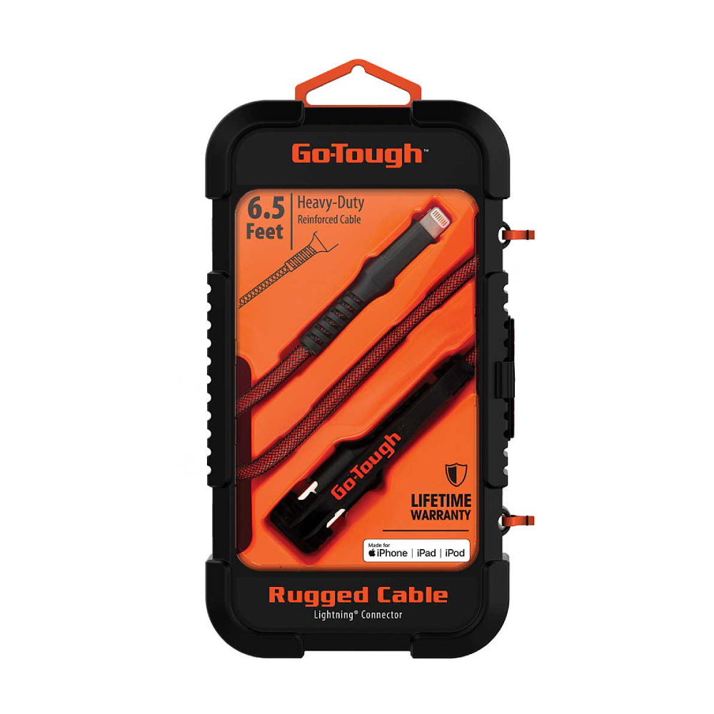 Cable Lightning reforzado Go Tough de 6,5 pies de ChargeWorx, color negro y naranja