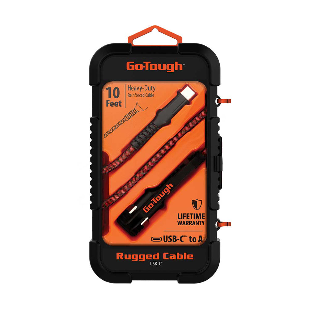 Go Tough 10 ft Rugged USB Type-C Cable - Black/Orange