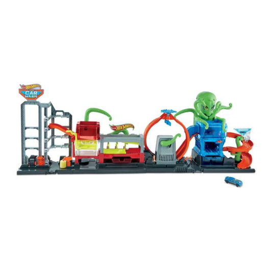 Set de lavado de autos Hot Wheels City Ultimate Octo con un auto que revela el color