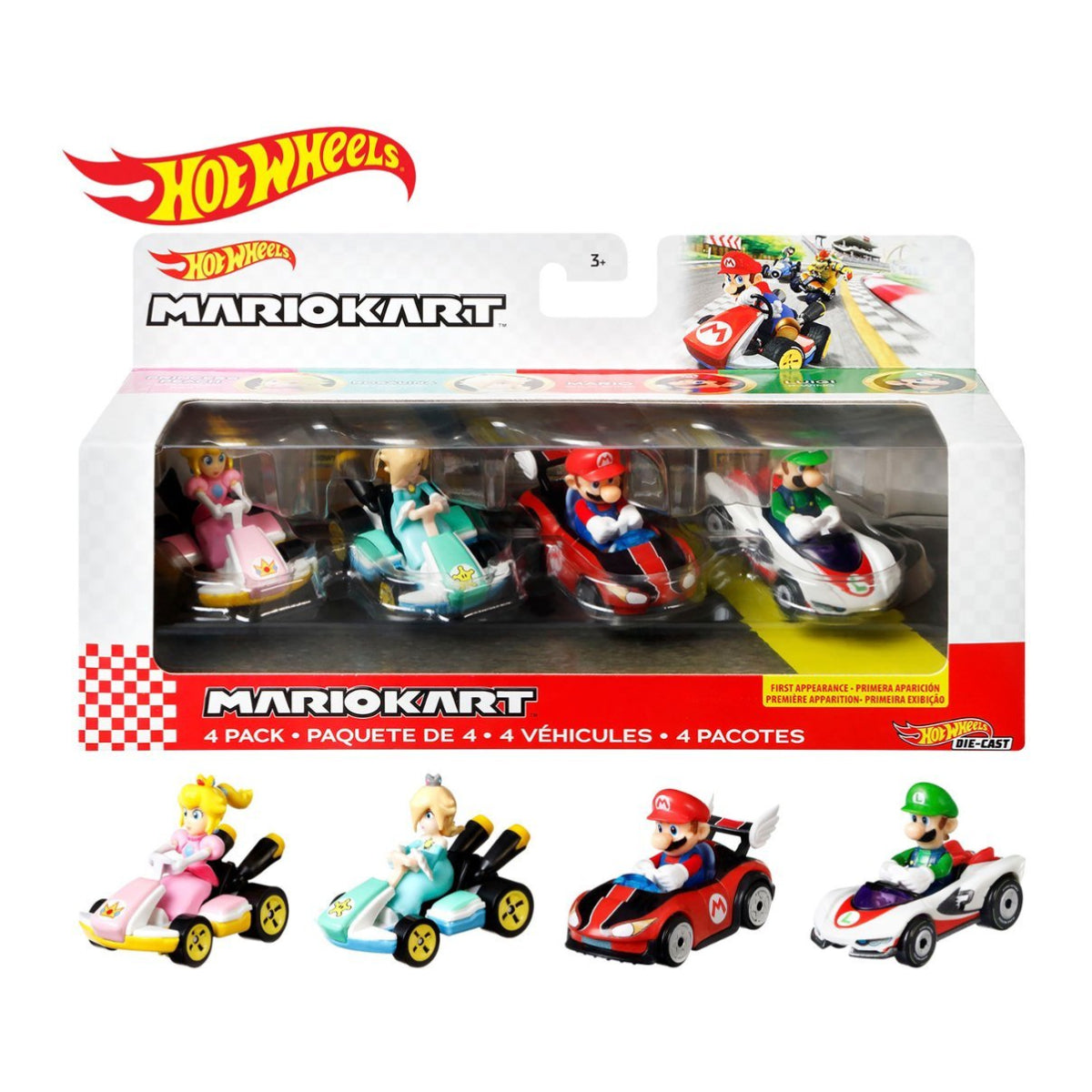 Hot Wheels Mario Kart Toy Character Vehicles (4-Pack) - Assortment