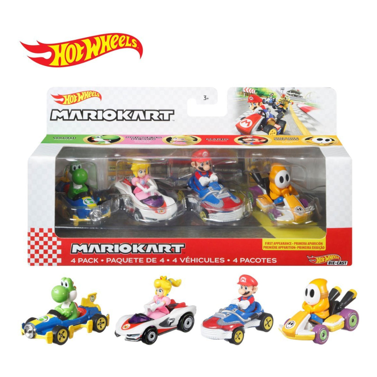 Hot Wheels Mario Kart Toy Character Vehicles (4-Pack) - Assortment